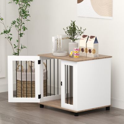PawHut - cage d'intérieur 1 porte pour chien en bois - blanc naturel