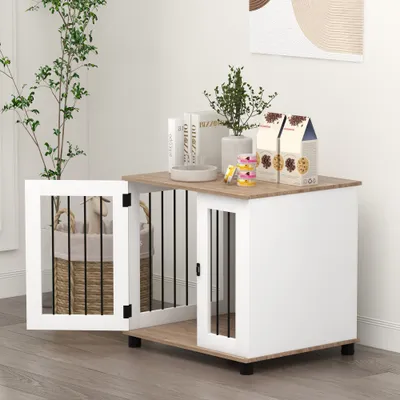 PawHut - cage d'intérieur 1 porte pour chien en bois - blanc naturel PawHut - cage d'intérieur 1 porte pour chien en bois - blanc naturel