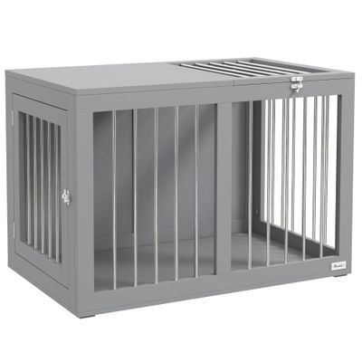 PawHut - cage d'intérieur 2 portes pour chien en bois - gris