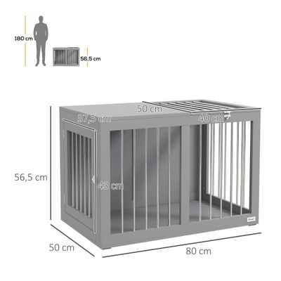 PawHut - cage d'intérieur 2 portes pour chien en bois - gris