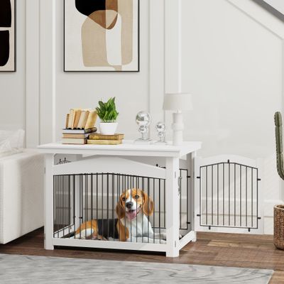 PawHut - cage barrière chien table basse d'appoint 3 en 1 - blanc