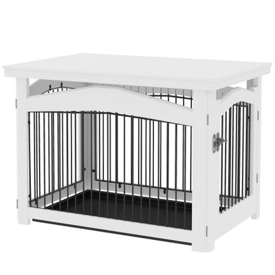 PawHut - cage barrière chien table basse d'appoint 3 en 1 - blanc