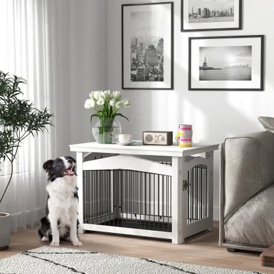 PawHut - cage barrière chien table basse d'appoint 3 en 1 - blanc PawHut - cage barrière chien table basse d'appoint 3 en 1 - blanc