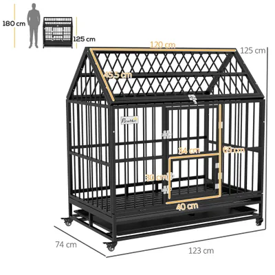 PawHut - grande cage d'intérieur 2 portes pour chien sur roulettes - noir PawHut - grande cage d'intérieur 2 portes pour chien sur roulettes - noir