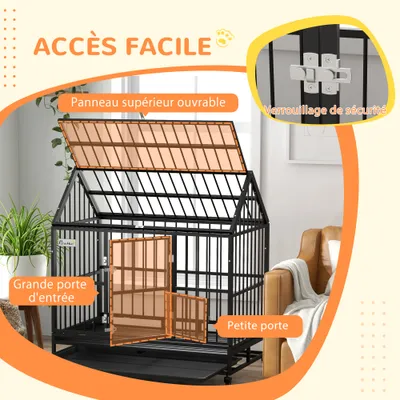 PawHut - grande cage d'intérieur 2 portes pour chien sur roulettes - noir PawHut - grande cage d'intérieur 2 portes pour chien sur roulettes - noir
