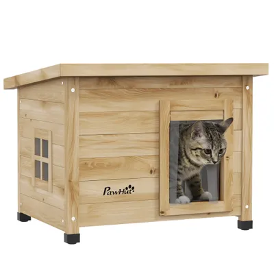 PawHut - niche extérieure chat en bois pré-huilé - Jaune PawHut - niche extérieure chat en bois pré-huilé - Jaune