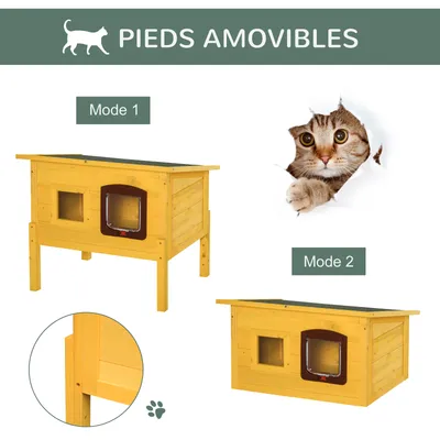 PawHut - maison chat toit ouvrant H.30 cm - Jaune