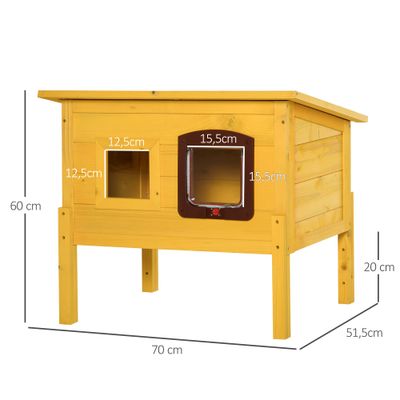 PawHut - Maison niche chat sur pieds toit ouvrant porte fenêtre bois