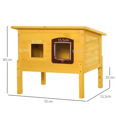 PawHut - Maison niche chat sur pieds toit ouvrant porte fenêtre bois