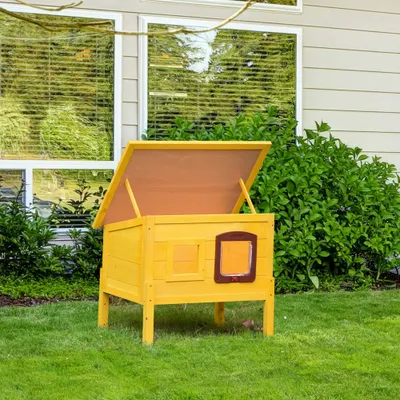 PawHut - maison chat toit ouvrant H.30 cm - Jaune
