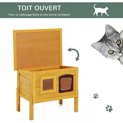 PawHut - maison chat toit ouvrant H.30 cm - Jaune