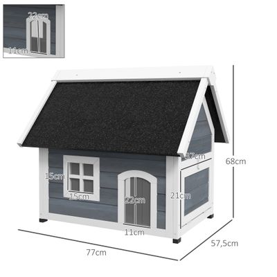 PawHut - Niche maison chat porte lamelles fenêtre toit ouvrant bois