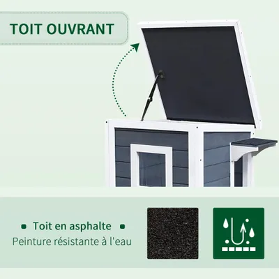 PawHut - Maisonnette chat sur pieds 2 niv. toit ouvrant bitumé bois
