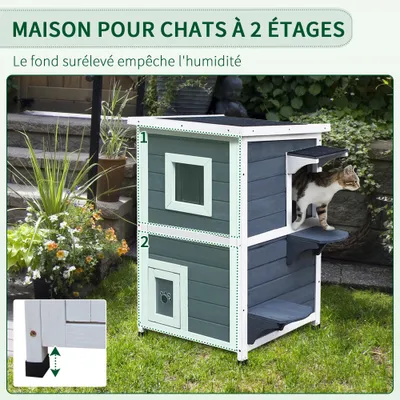 PawHut - Maisonnette chat 2 niveaux toit ouvrant H.81.3cm - gris PawHut - Maisonnette chat 2 niveaux toit ouvrant H.81.3cm - gris
