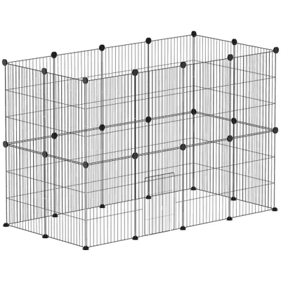 PawHut - Enclos modulable rongeurs 24 panneaux 120x60x80cm acier noir
