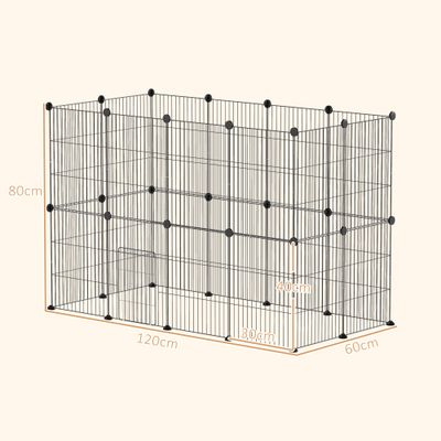 PawHut - Enclos modulable rongeurs 24 panneaux 120x60x80cm acier noir