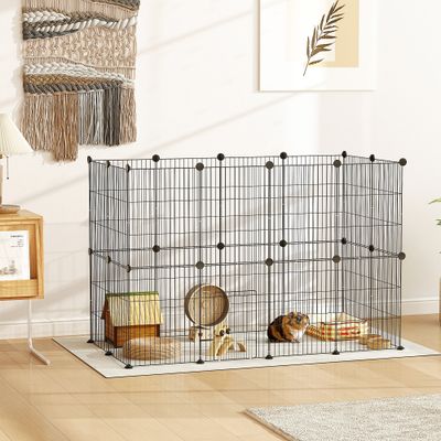 PawHut - Enclos modulable rongeurs 24 panneaux 120x60x80cm acier noir