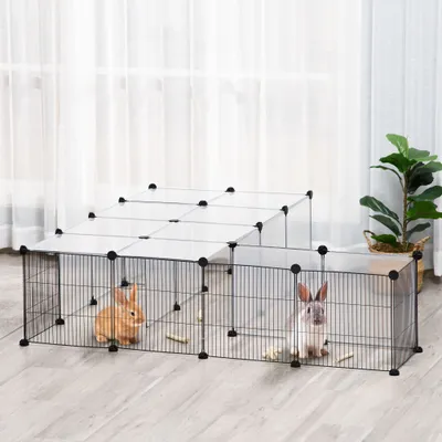 PawHut ? Cage parc enclos modulable 27 panneaux résine PP acier noir