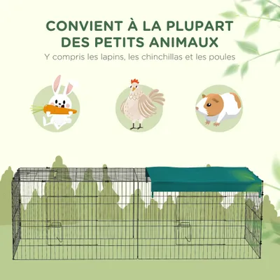PawHut - Enclos Petits Animaux avec Zone Couverte - Vert