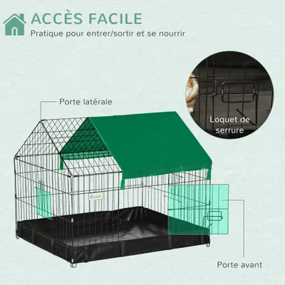 PawHut - Cage parc rongeurs bâche imperméable H.75 cm - vert