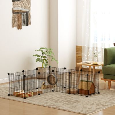 PawHut - Cage parc enclos animaux bords arrondis fil métallique noir
