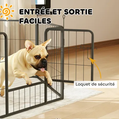 PawHut - Parc enclos chien modulable pliable 6 panneaux acier noir