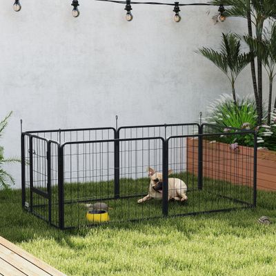 PawHut - Parc enclos chien modulable pliable 6 panneaux acier noir