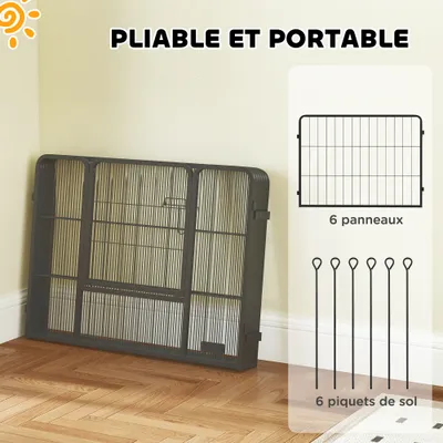 PawHut - Parc enclos chien modulable pliable 6 panneaux acier noir