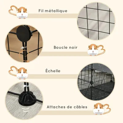 PawHut - cage rongeurs modulable 2 étages H.70 cm - noir