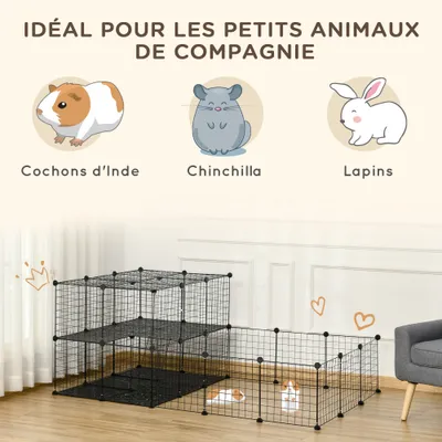 PawHut - cage rongeurs modulable 2 étages H.70 cm - noir PawHut - cage rongeurs modulable 2 étages H.70 cm - noir