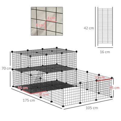 PawHut - cage rongeurs modulable 2 étages H.70 cm - noir