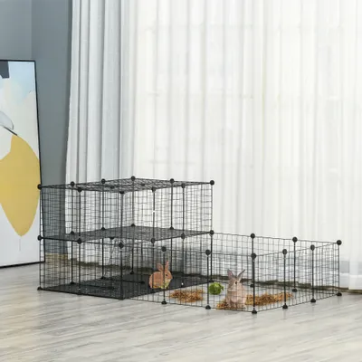 PawHut - cage rongeurs modulable 2 étages H.70 cm - noir PawHut - cage rongeurs modulable 2 étages H.70 cm - noir