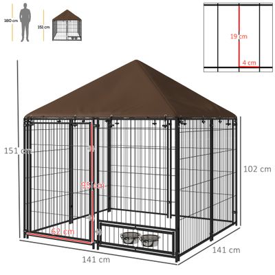 PawHut ? Chenil extérieur pour chien métal noir tissu marron