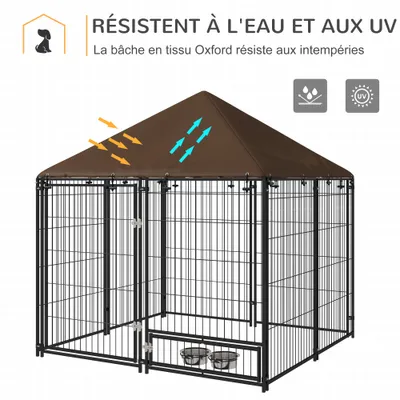 PawHut - chenil chien support & toit imperméable H.151 cm - noir