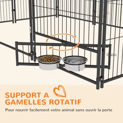 PawHut - Chenil extérieur supports gamelles rotatifs - H.100 cm - noir PawHut - Chenil extérieur supports gamelles rotatifs - H.100 cm - noir