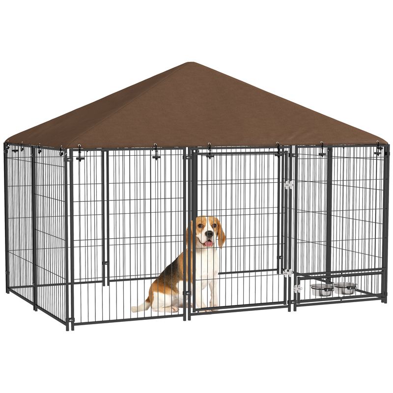 PawHut - Chenil extérieur supports gamelles rotatifs - H.100 cm - noir