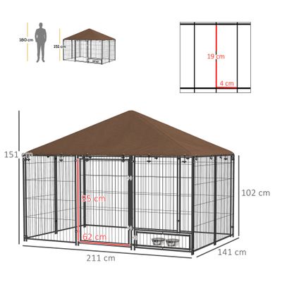PawHut - Chenil couvert chien supports gamelles rotatifs porte verrou