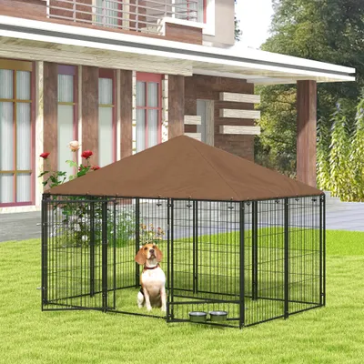 PawHut - Chenil extérieur supports gamelles rotatifs - H.100 cm - noir PawHut - Chenil extérieur supports gamelles rotatifs - H.100 cm - noir