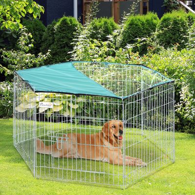 PawHut ? Parc enclos modulable acier 6 panneaux porte gris vert