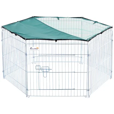 PawHut ? Parc enclos modulable acier 6 panneaux porte gris vert