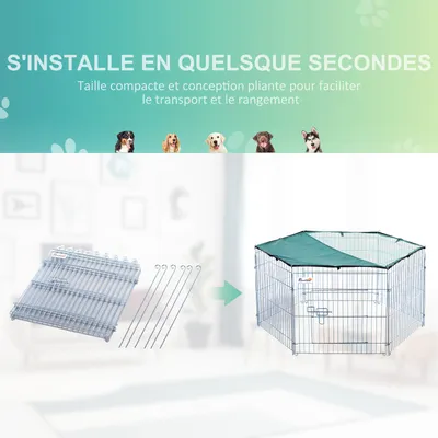 PawHut ? Parc enclos modulable acier 6 panneaux porte gris vert