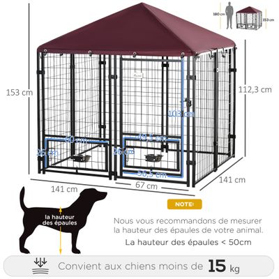 PawHut - Chenil chien toile imperméable anti-UV porte verrou 2 bols