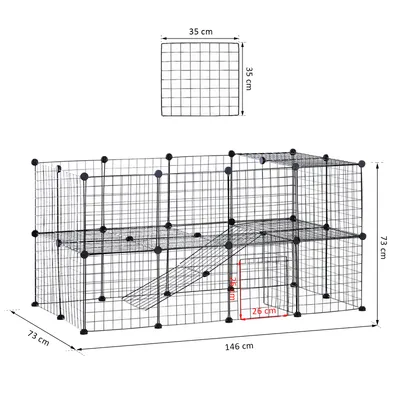 PawHut - parc enclos modulable 2 niveaux H.73 cm - noir