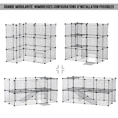 PawHut - parc enclos modulable 2 niveaux H.73 cm - noir