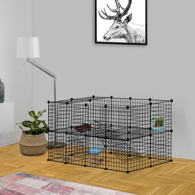 PawHut - parc enclos modulable 2 niveaux H.73 cm - noir