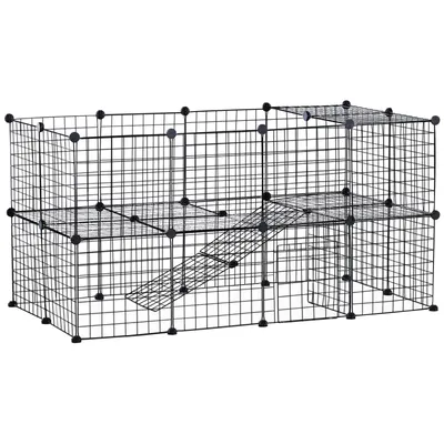 PawHut - parc enclos modulable 2 niveaux H.73 cm - noir