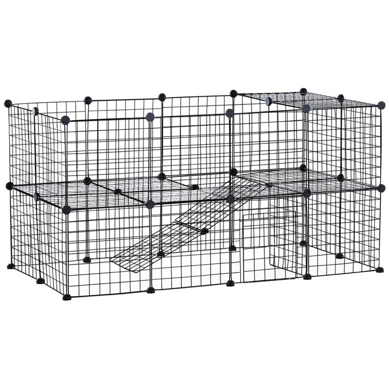 PawHut - parc enclos modulable 2 niveaux H.73 cm - noir