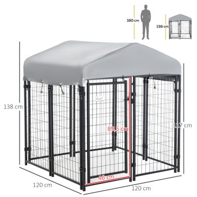 PawHut - Chenil cage enclos chien entièrement couvert porte métal noir