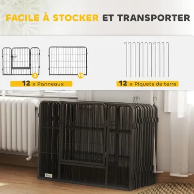 PawHut - Enclos modulable 2 portes - noi PawHut - Enclos modulable 2 portes - noi