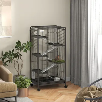 PawHut ? Cage mobile rongeur nombreux accessoires métal PP noir